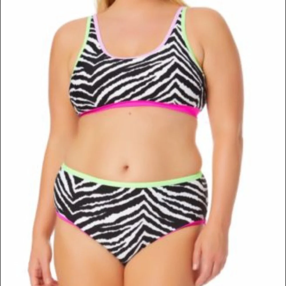 California Waves New With Tags Plus Size Zebra-Print 2 Piece Bikini